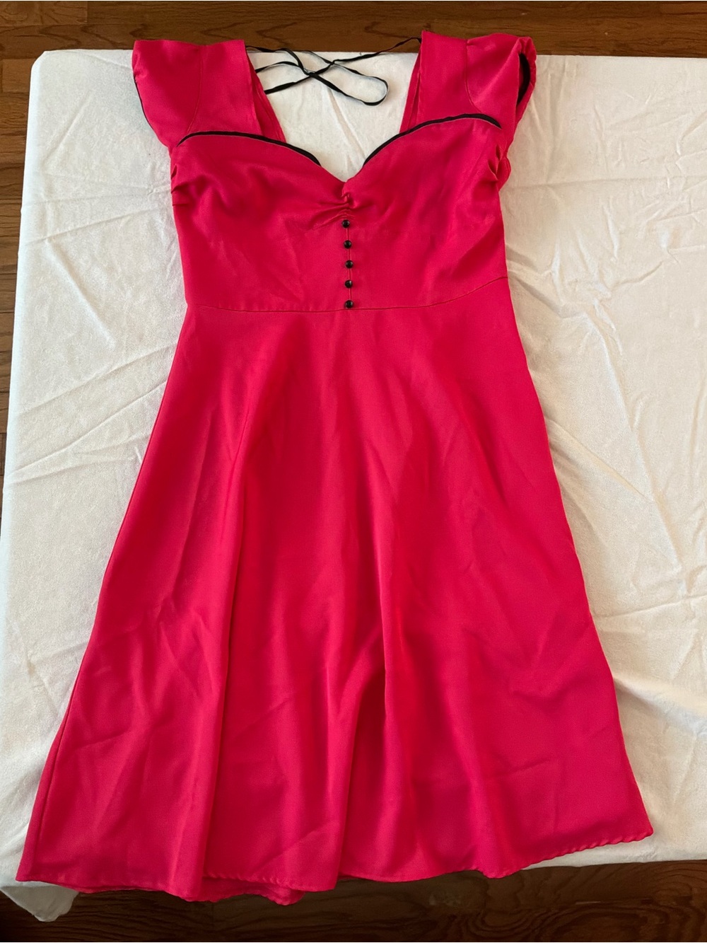 ******* Lindy Bop Hot Pink Fit-and-Flare Dress with Black Trim b3 *******